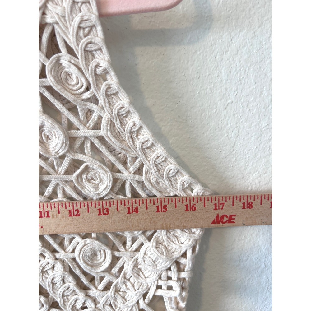 Boho Hippie Crochet Macrame Floral Open Knit Tank Top Cream Sleeveless OS - Picture 9 of 10